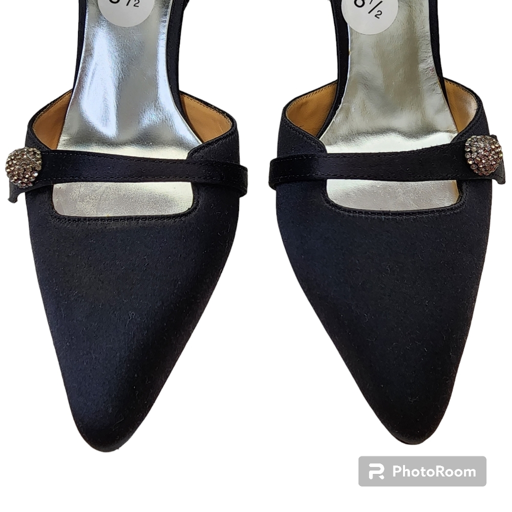 Bagley Mischka Bryon heels dress black fabric crystal decor leather sz 8.5 🎉HP - Picture 10 of 16